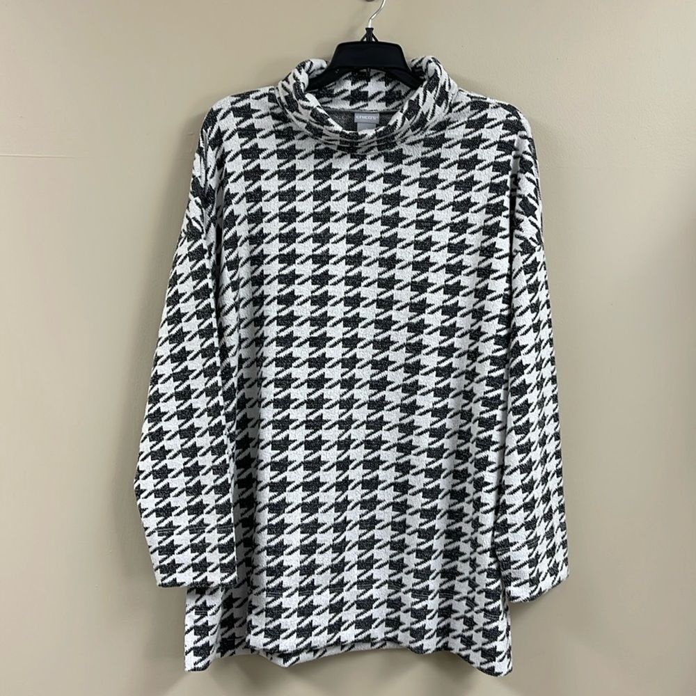 Chico’s Knit Top Jaquard Houndstooth Tunic - Sweater Size 3 - XL NWT Long Sleeve